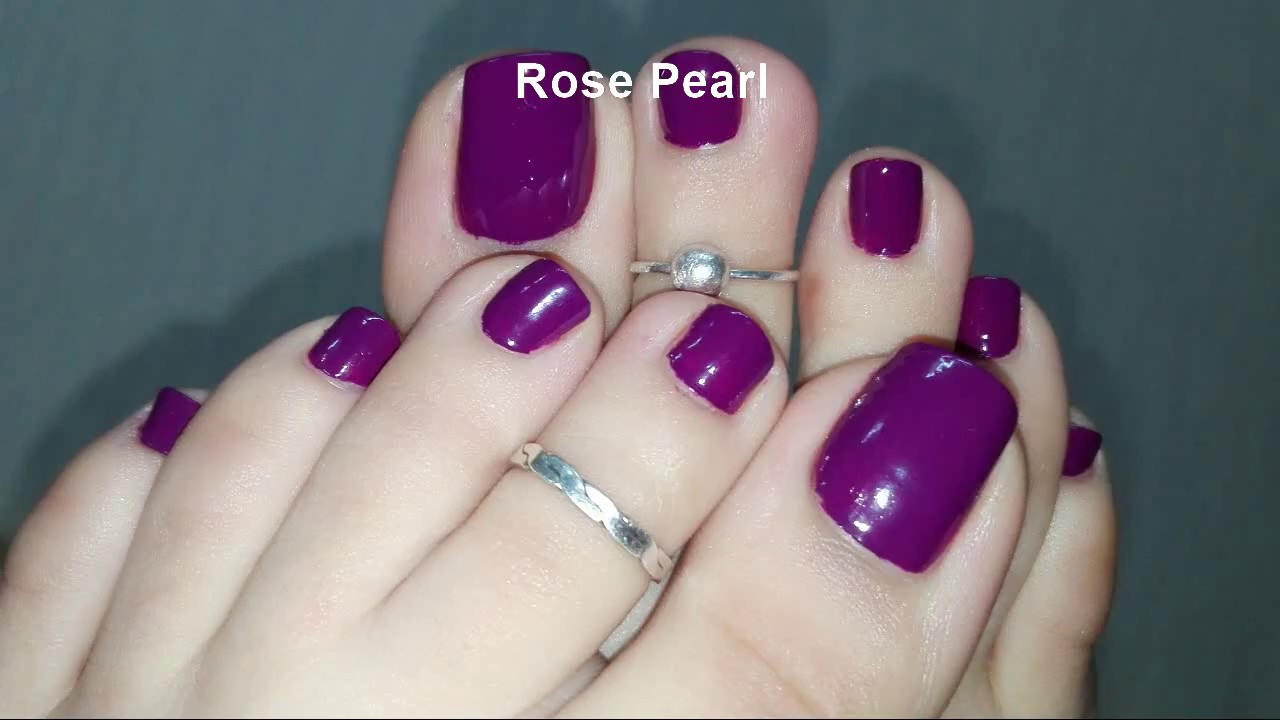 Dark Purple Nail Polish on Toe Nails- Warm Pedicure Tutorial | Rose Pearl