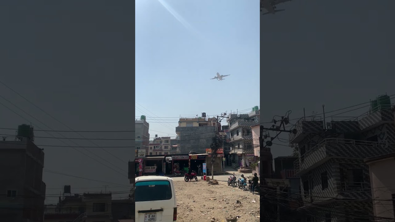 Himalaya Airlines A319 Landing very low in Kathmandu Airport from Doha, Qatar.