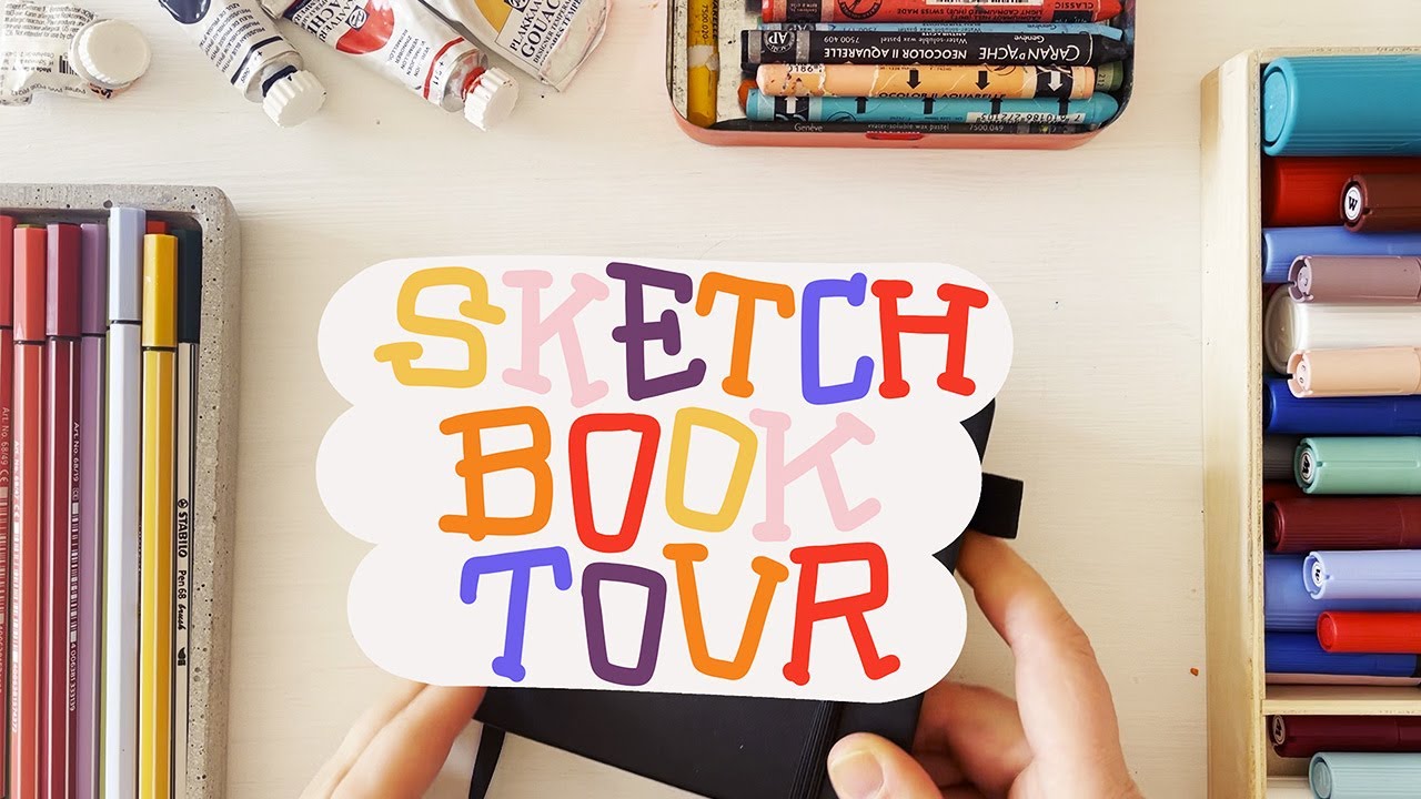 Lettering and Illustration Sketchbooktour with Gouache, waxpastels, colored pencils and