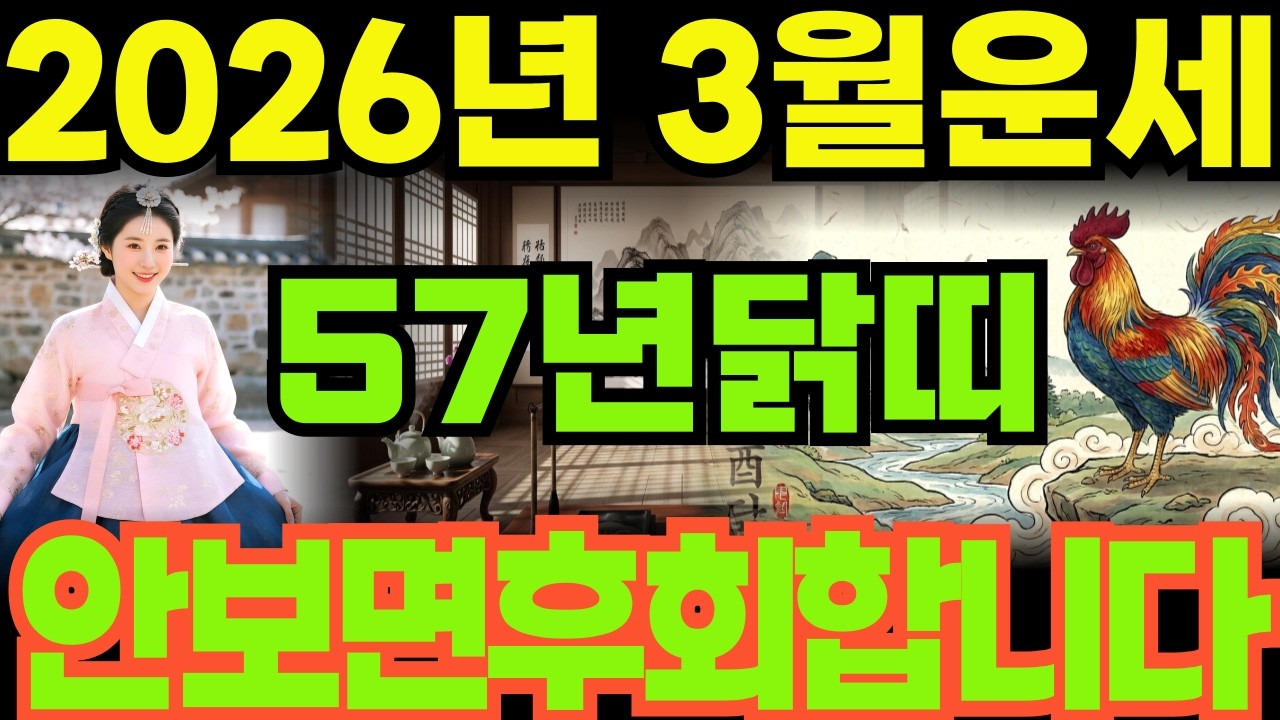 [57년닭띠26년3월운세]안보면100%후회하는1957년정유생닭띠26년3월운세