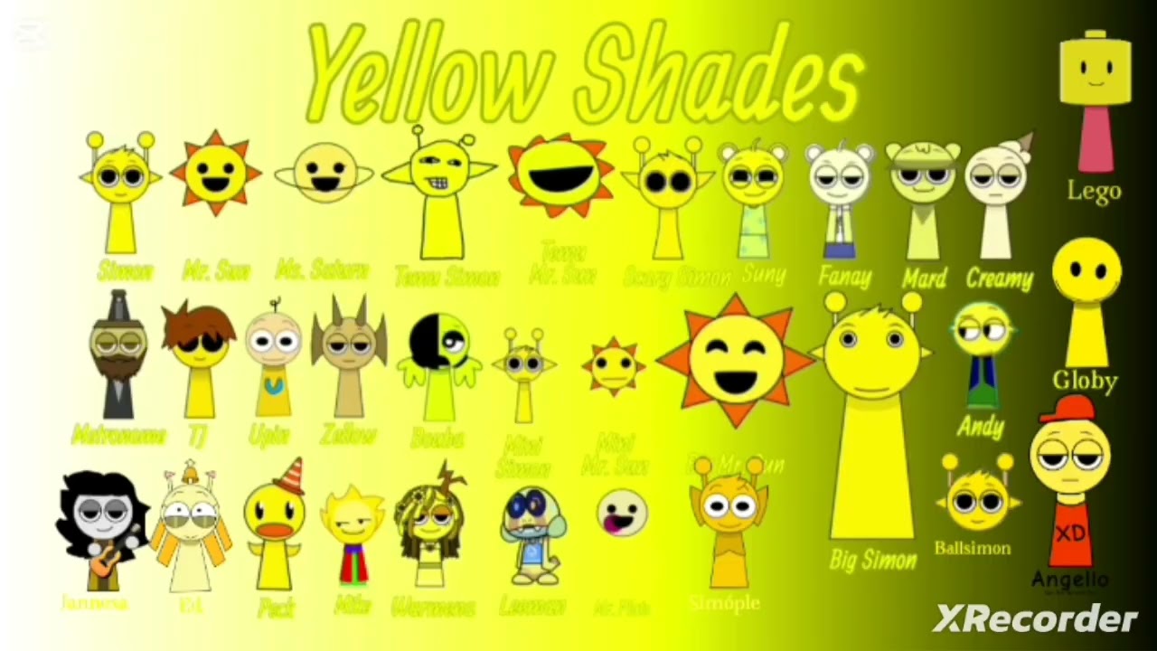 All sprunki characters in Rainbow order (Update)