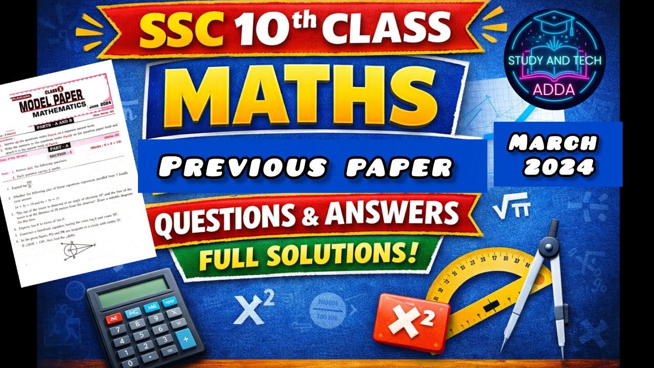 Telangana 10th class ssc maths Board exam march 2024 previous paper with answers/full solutions