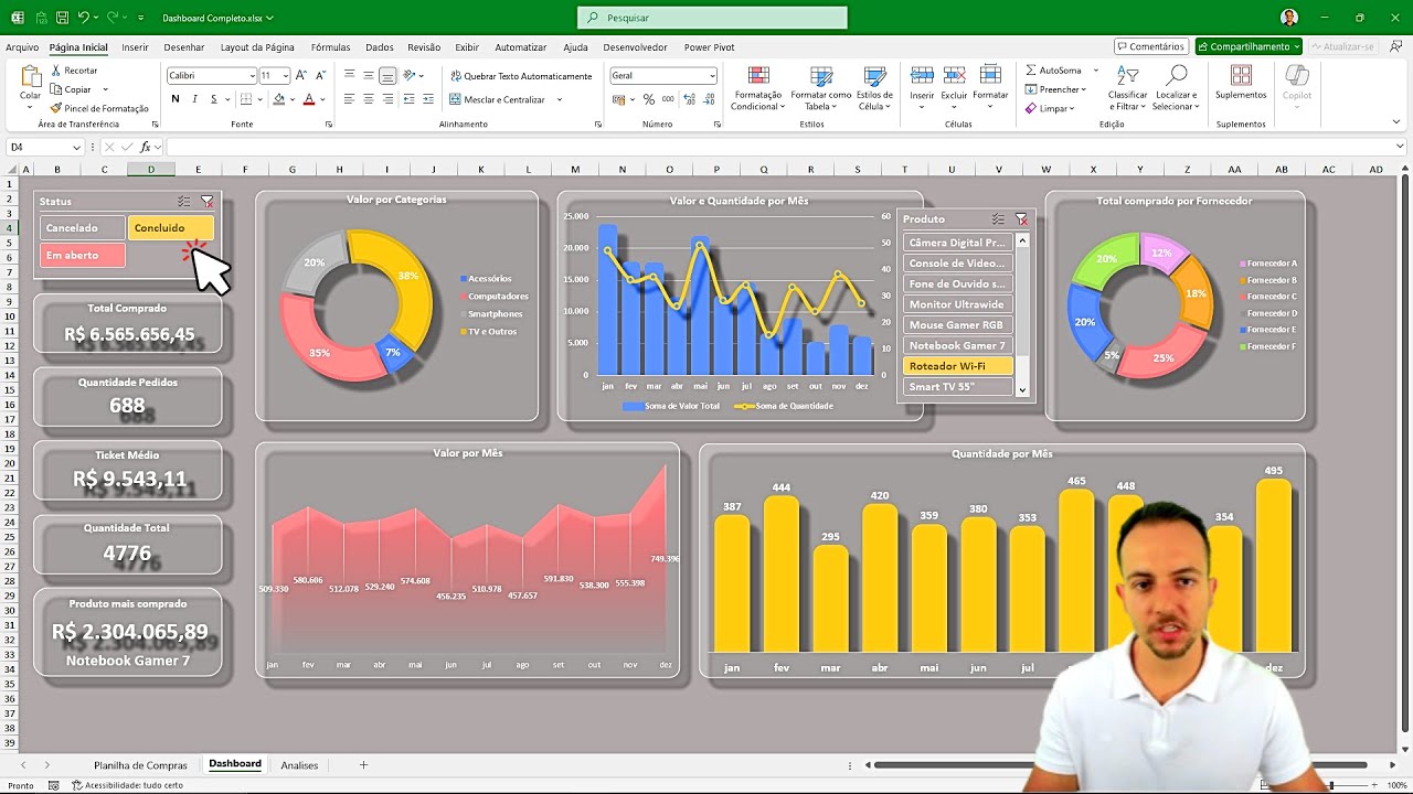 Como fazer Dashboard Completo no Excel em qualquer Planilha | Material Gr&aacute;tis