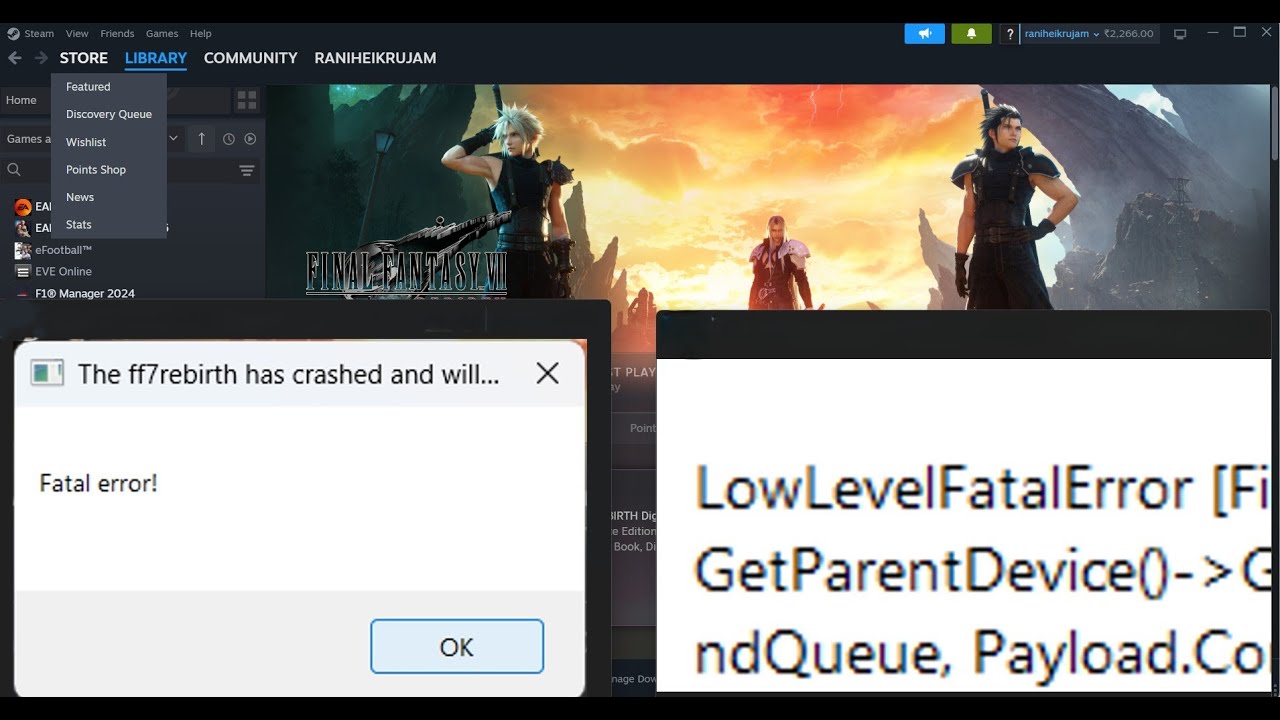 Fix FINAL FANTASY VII REBIRTH LowLevelFatalError/Fatal Error On PC
