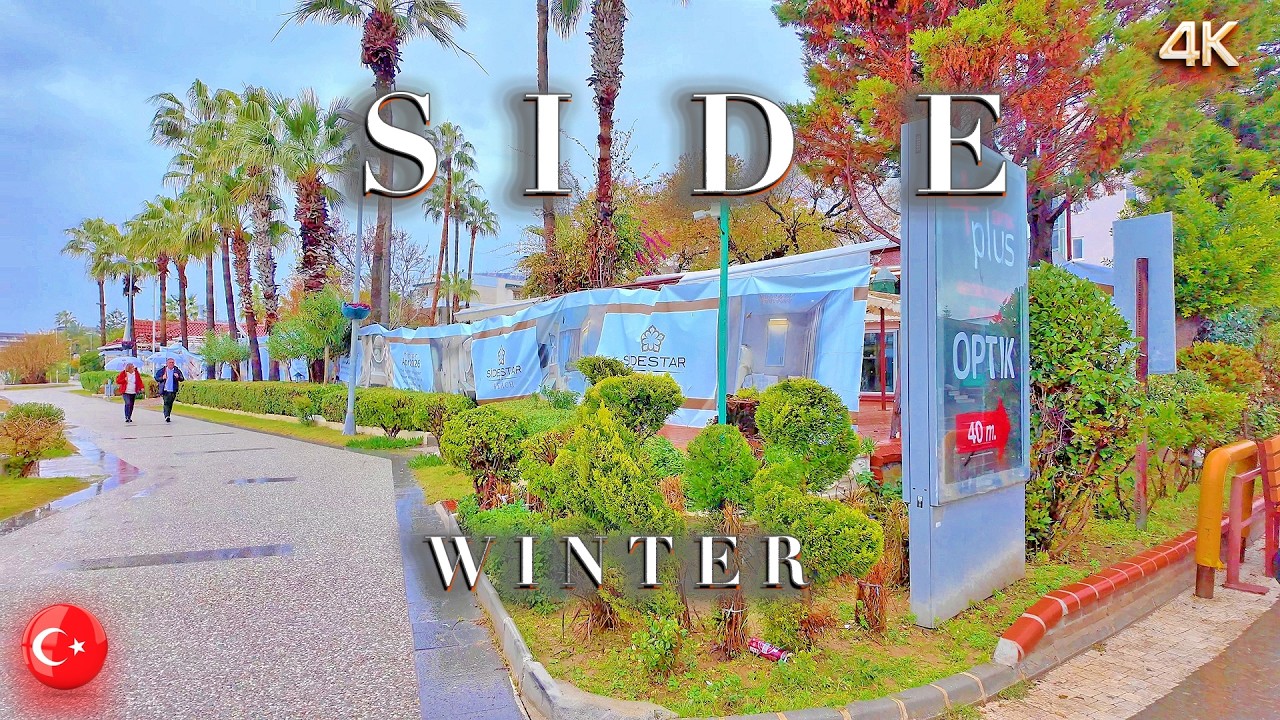 SIDE Winter Rainy Day on the Promenade 📍4K Relax Walking Tour Ambient Sound 🇹🇷 TÜRKIYE Antalya