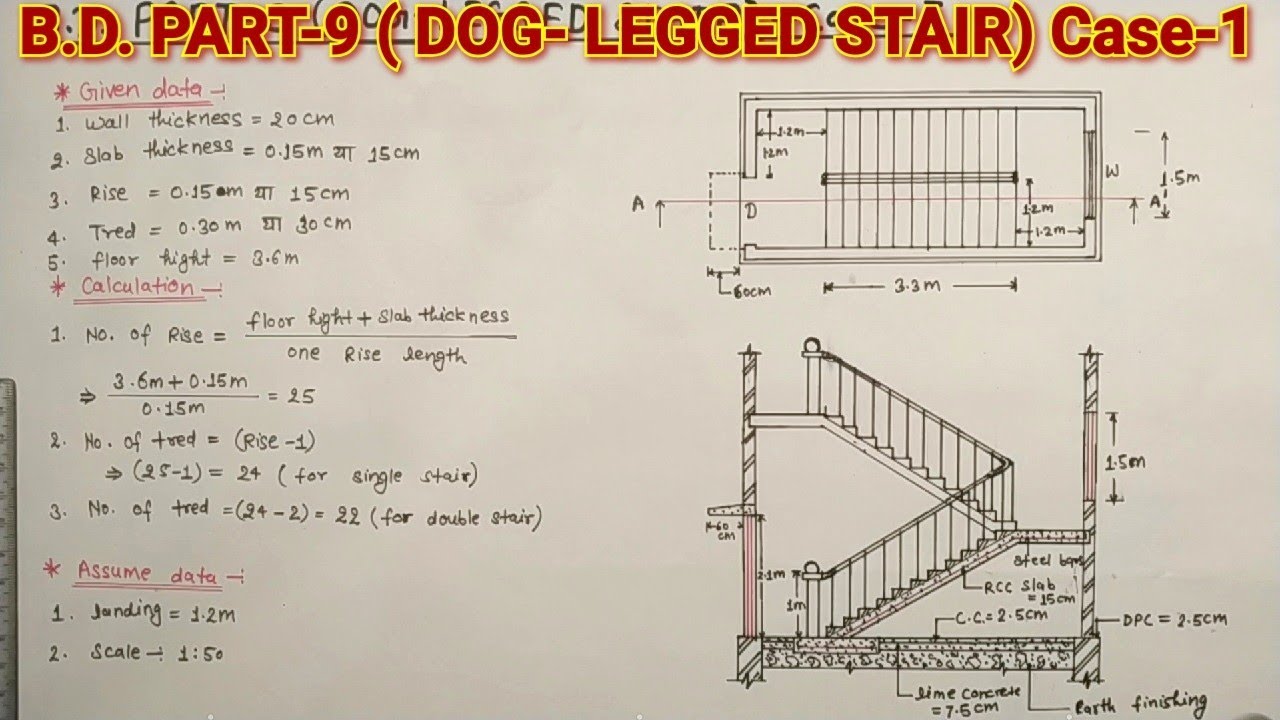 B.D. Part-9|| Dog-Legged Staircase,Plan & Sectional Elevation|| For Deploma 2nd Year Students.