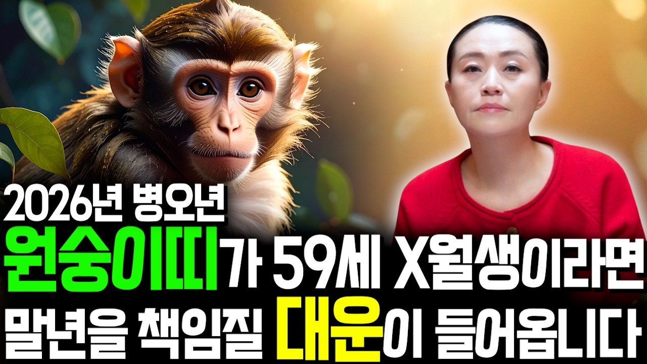 [2026년 59세 원숭이띠운세] 원숭이띠가 1968년생이라면 말년으로 갈수록 99% 이렇게 됩니다! 금전,귀인,문서운 모두 대박 터진다!! 병오년 1968년생 59세 원숭이띠운세