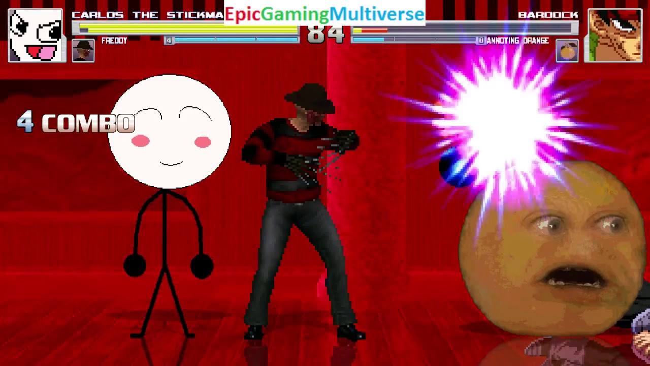 Carlos The Stickman And Freddy Krueger VS Golem And The Annoying Orange In A MUGEN Match / Battle