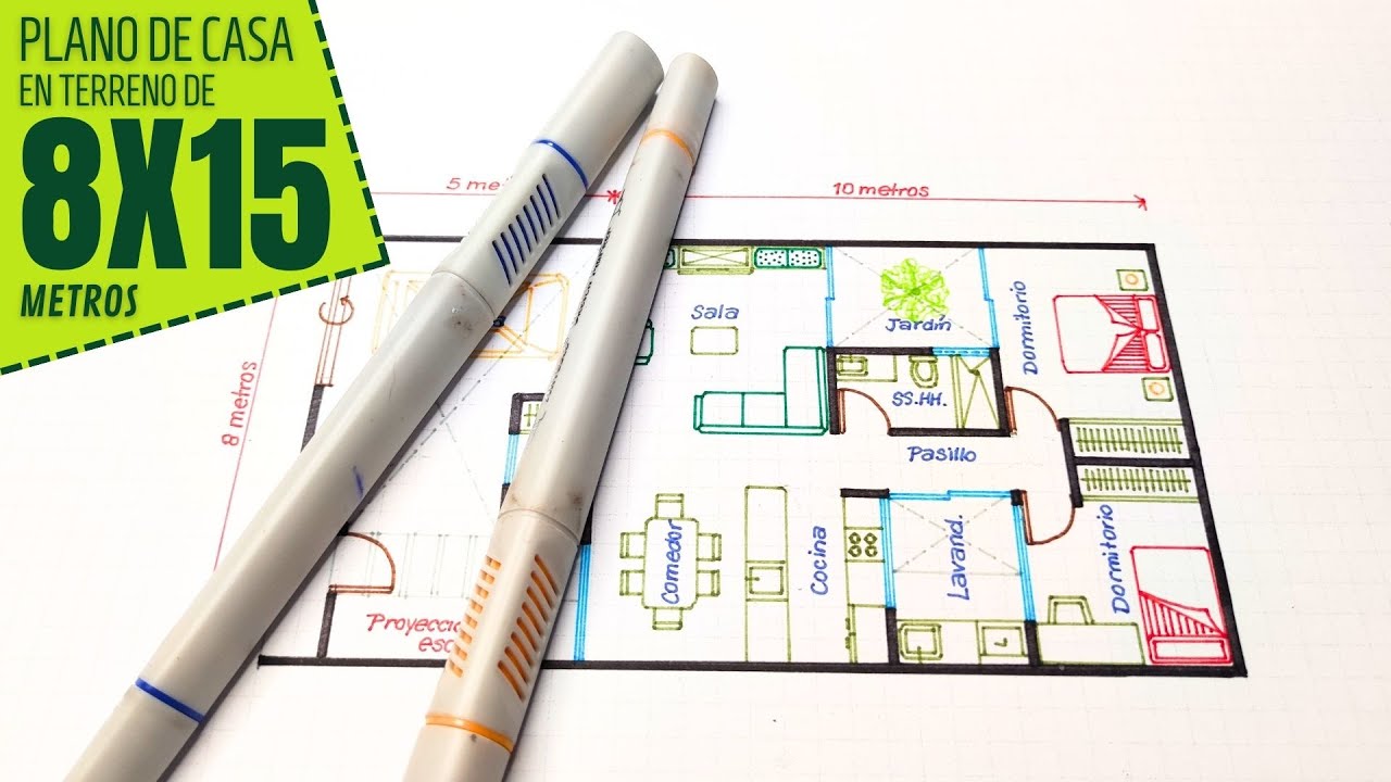 PLANO de CASA de 120 metros cuadrados | DISEÑO de CASA con dos dormitorios (PARTE 1/2)