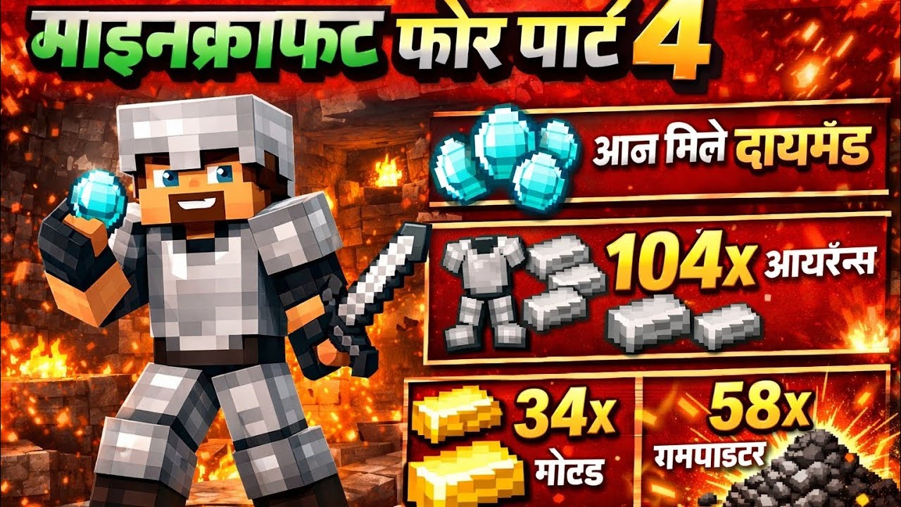 Minecraft Part 4 | मिले 3 डायमंड 💎, 104 Iron और 35 Gold 🔥
