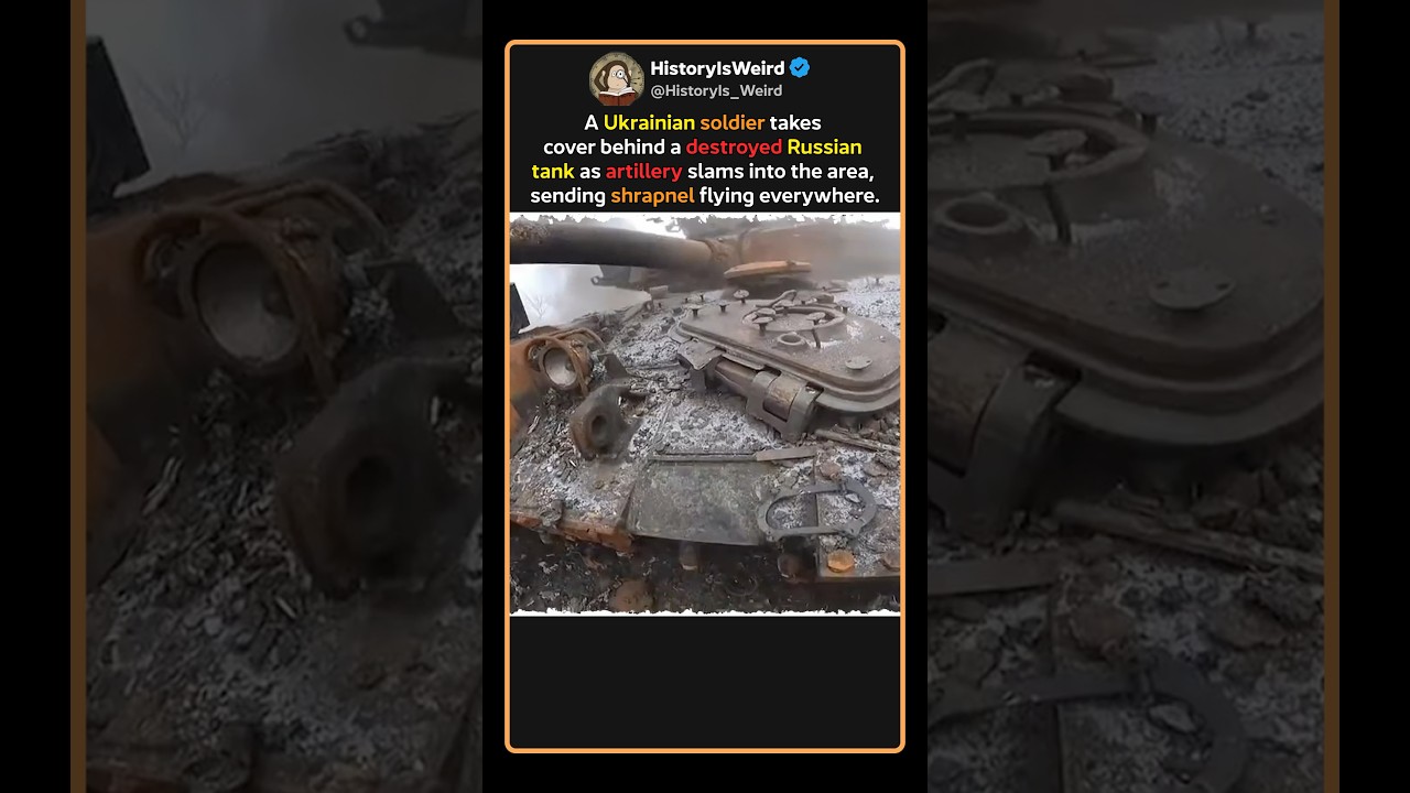 Ukrainian Soldier Uses Destroyed Tank as Cover #Shorts