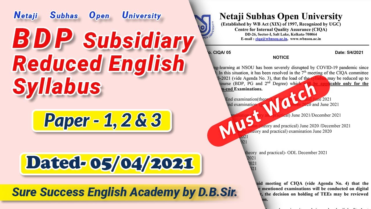 Subsidiary English Reduced Syllabus II BDP II NSOU II 2021 II