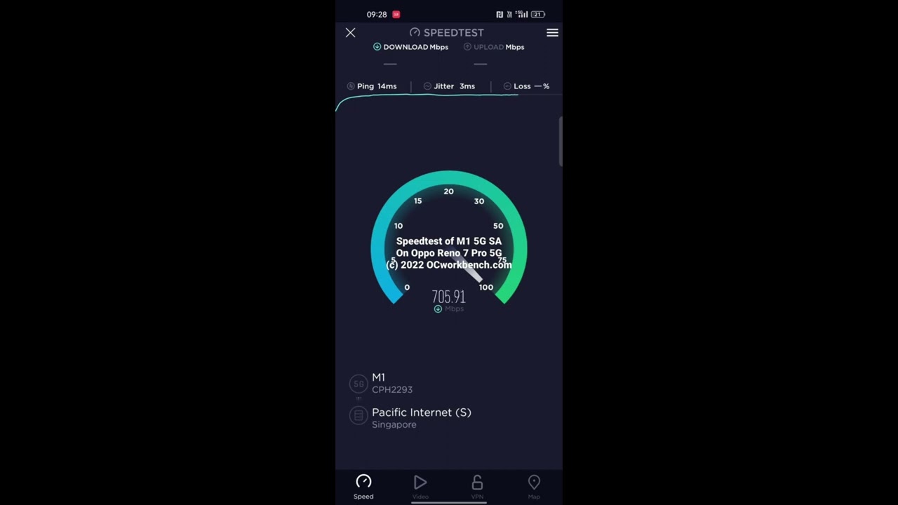 Oppo Reno7 Pro Speedtest on M1 5G standalone network OCWorkbench reviews