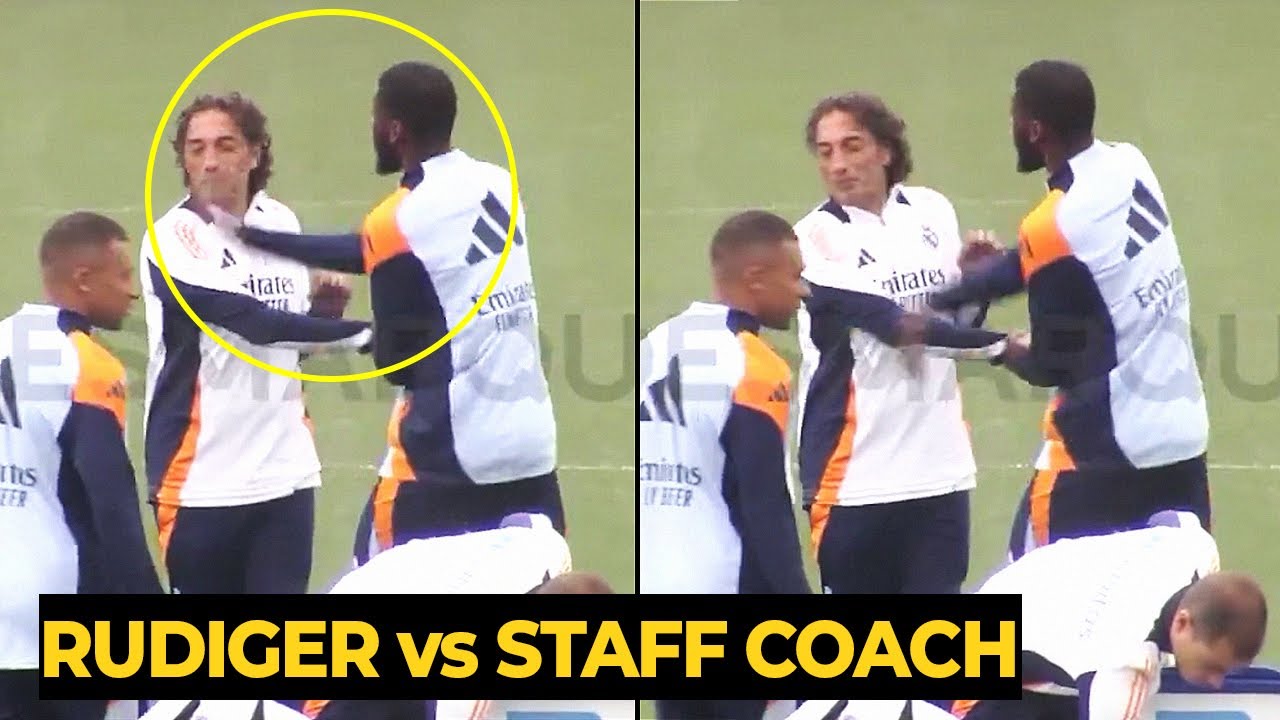 R&uuml;diger looks ANGRY after SLAPPING Real Madrid coaching staff in training ahead Espanyol game