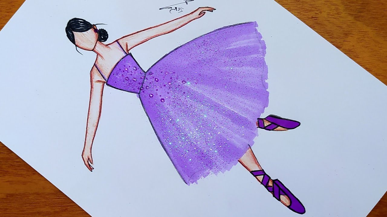 تعليم رسم فستان راقصة باليه سهل جدا خطوة بخطوة | رسم فساتين | رسم سهل