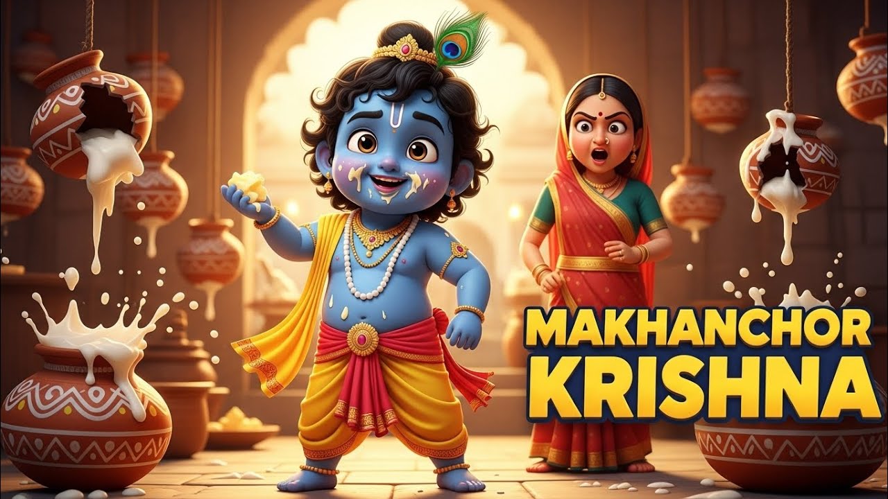 Makhan Chor Krishna | माखन चोर कृष्णा |#cartoonstory #cartoon #storyforkids #3dcartoon #3dstory #ai 