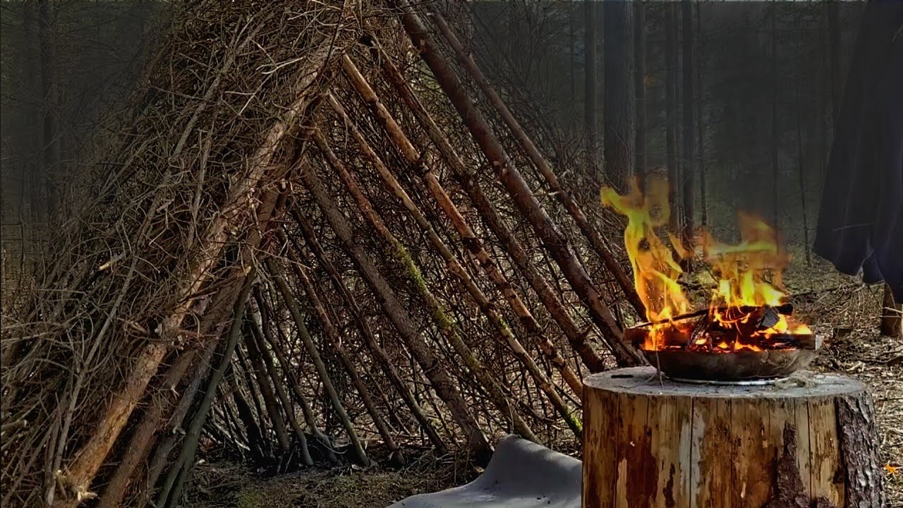 Bushcraft & Camping - Primitive [A Frame Shelter] With Selfmade Bowsaw