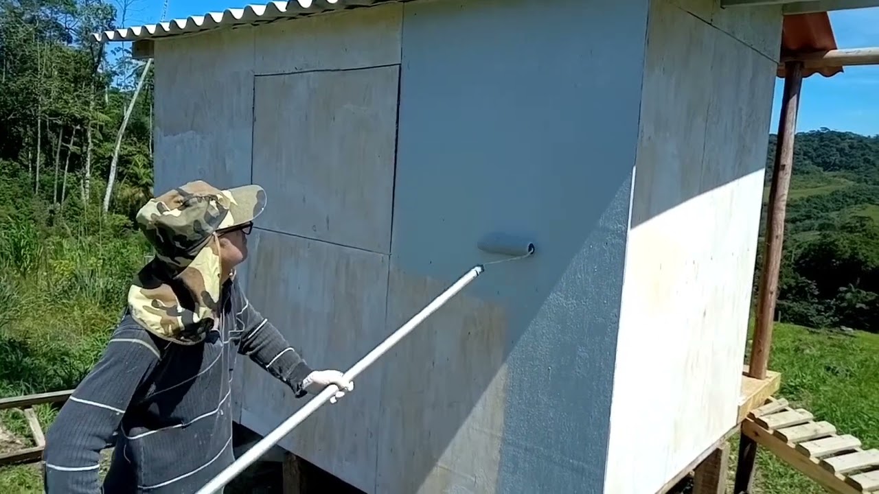 Iniciamos a pintura 🏡🌱 colocamos uma rede no barraquinho 🤭😃 #5 #vidasimples #sitiodozero