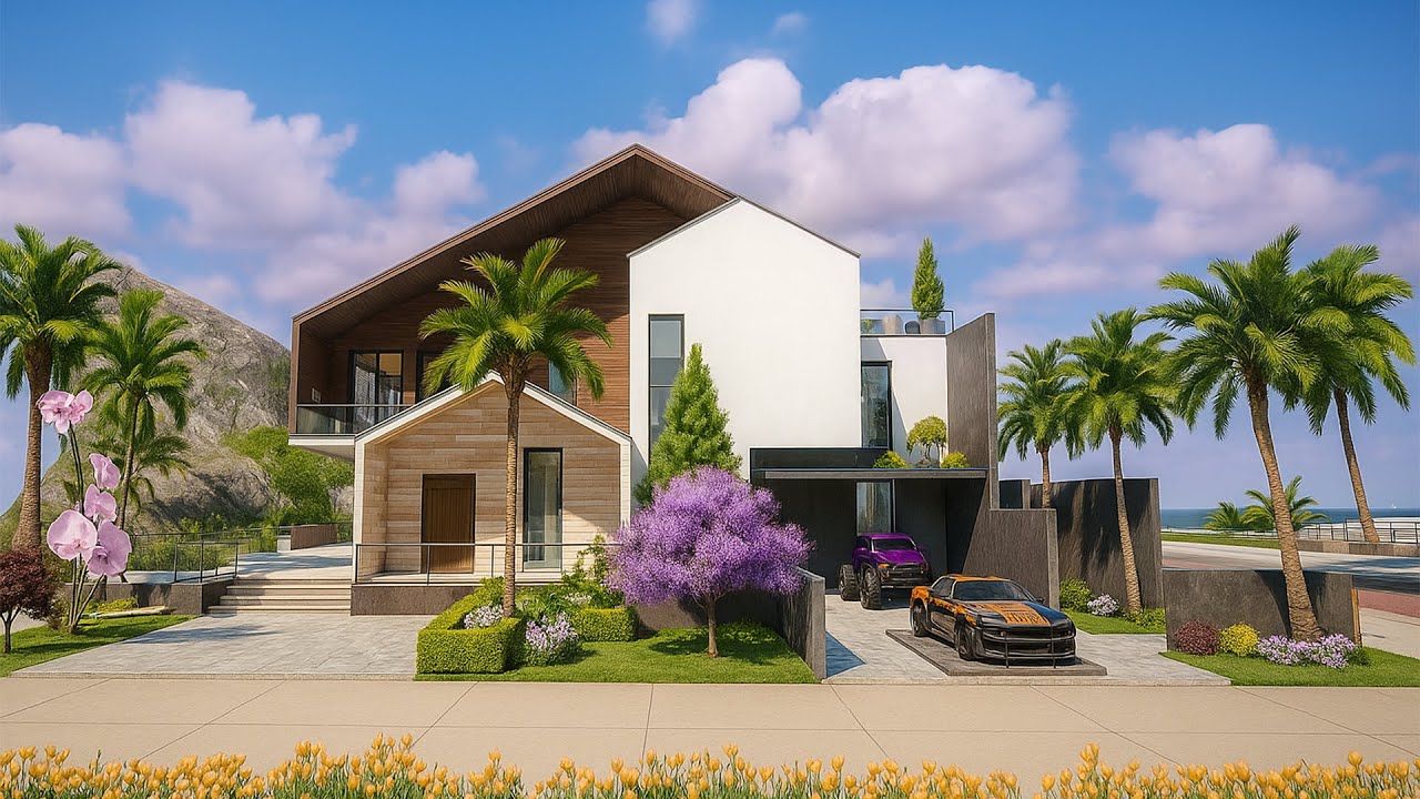 Level 25 PUBG Home Design | Ultra Realistic Modern House Build with Supercars & Palm Trees 🌴🏠🔥