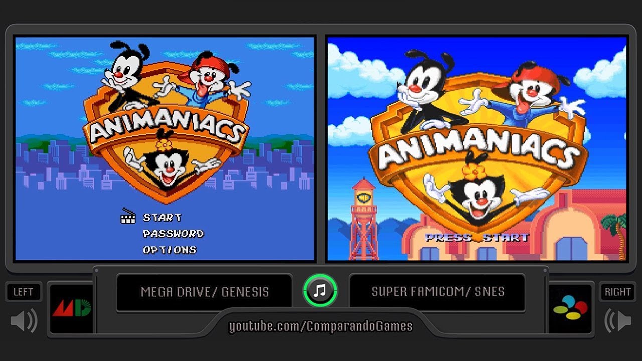 Animaniacs (Sega Genesis vs SNES) Side by Side Comparison