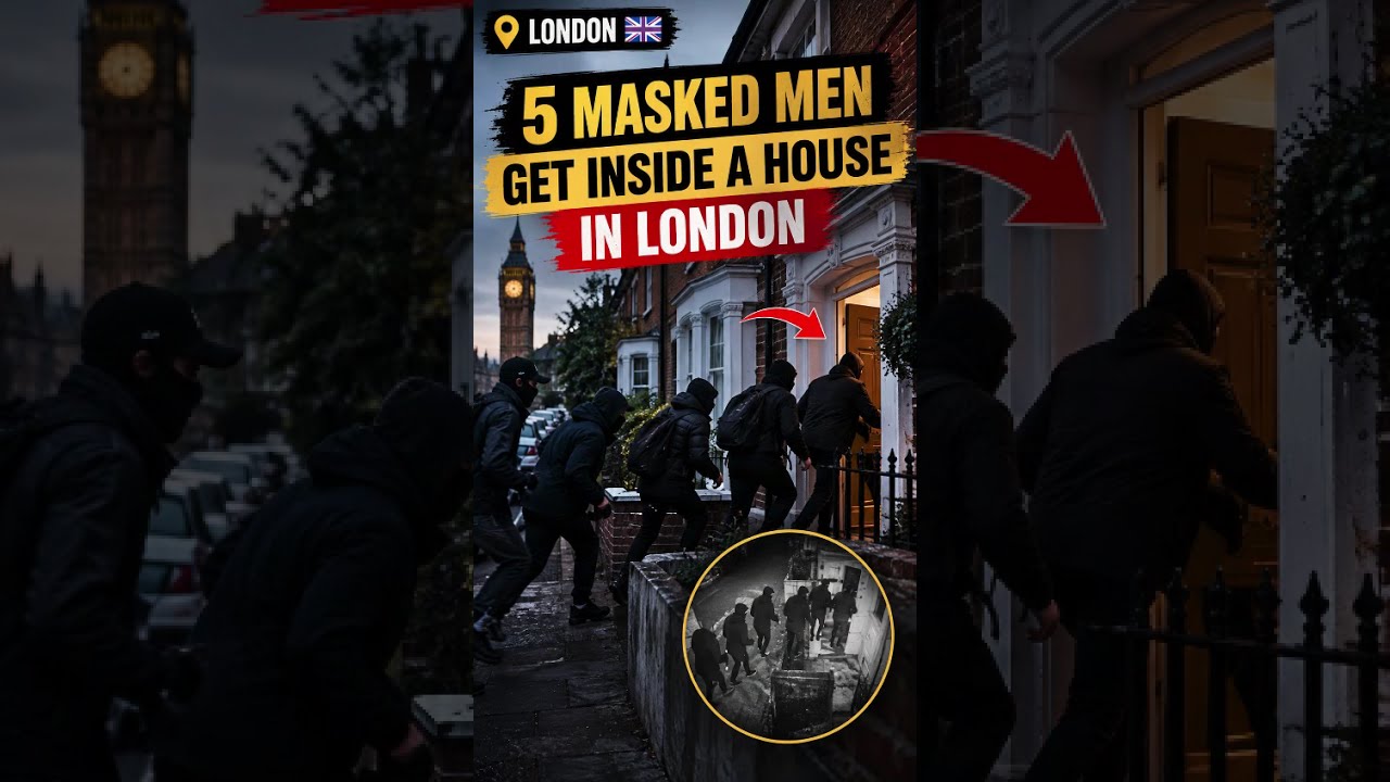 Five masked men entering a residential property in London.  #uk #london #news