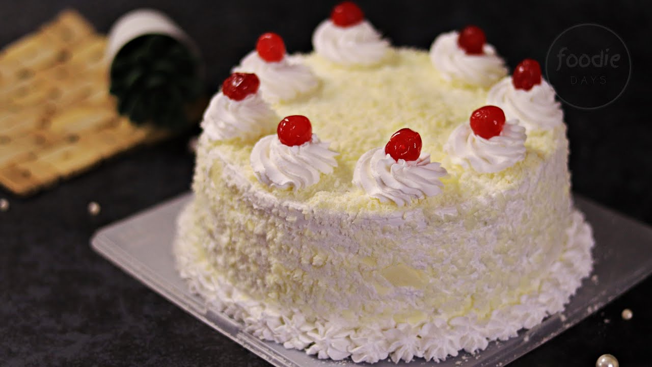White forest Cake | 1 Kg White Forest Cake | Moist Vanilla Chiffon Cake with frosting