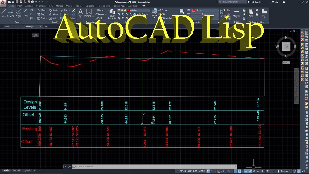 AutoCAD's Lisp for Offset, Elevation & Section | design levels for cut/fill.