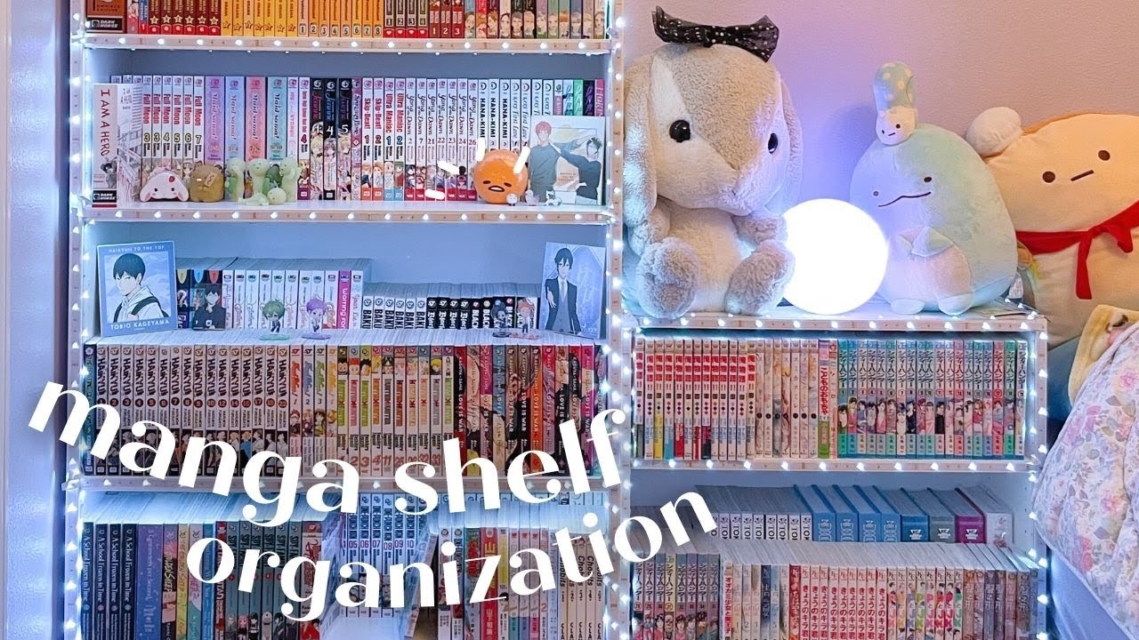 organize my manga shelf with me 2022 (´꒳`)♡ // koopower lights