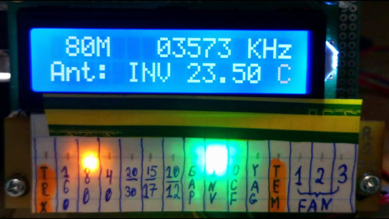 Kenwood TS-590 and band decoder, antenna switch, temperature/fan speed control for solid state amp.