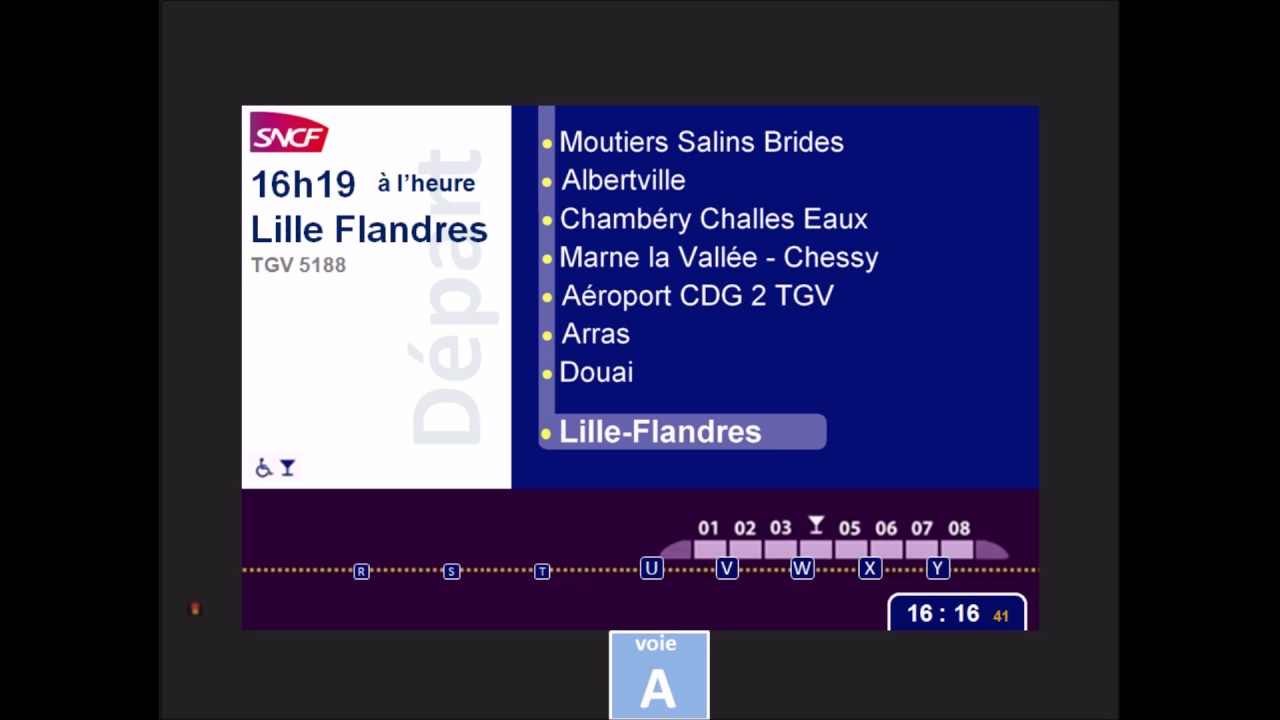 1ère annonce  TGV 5188 Lille Flandres, pré arrivée, arrivée, départ