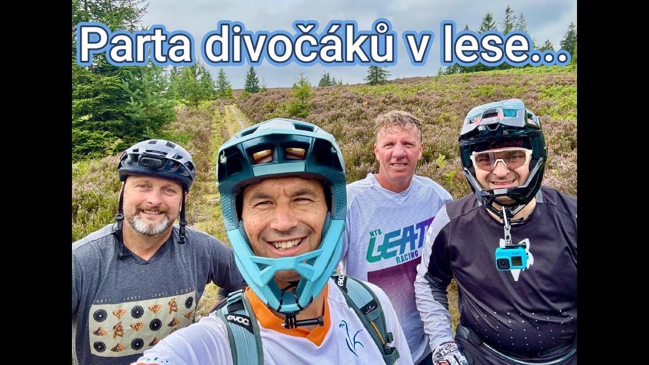 Parta divočáků na ebikách v lese  ...