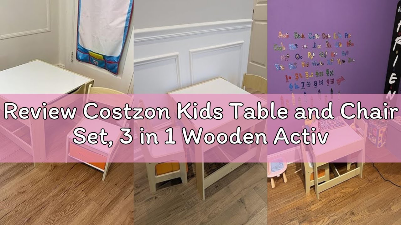 Review Costzon Kids Table and Chair Set, 3 in 1 Wooden Activity Table with Storage Drawer, Detachabl