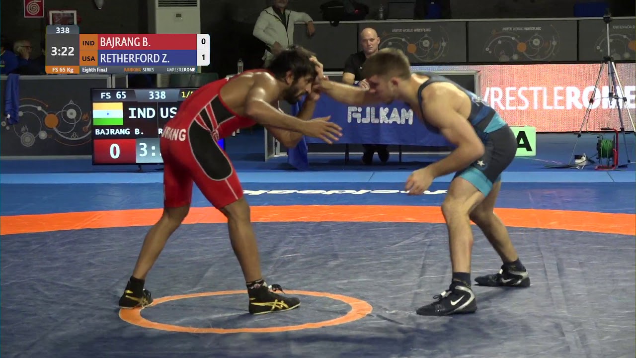 1/8 FS - 65 kg: B. BAJRANG (IND) v. Zain Retherford (USA)