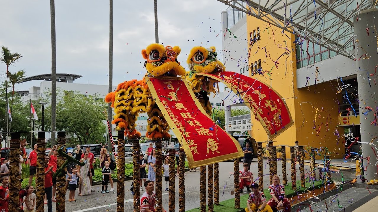 【世界獅王】新加坡藝威體育會 Singapore Yiwei Dragon & Lion High Poles Performance at Tampines Safra 28/01/24