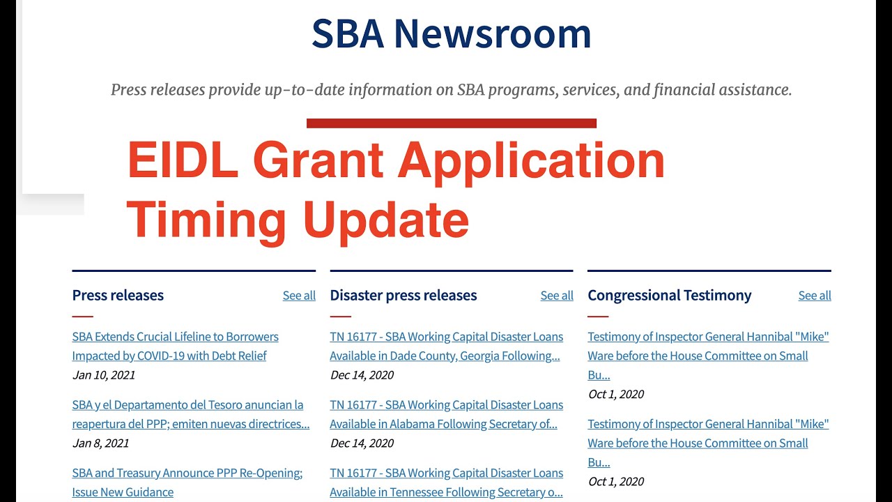 EIDL Grant Application Update | Timing of New EIDL Application