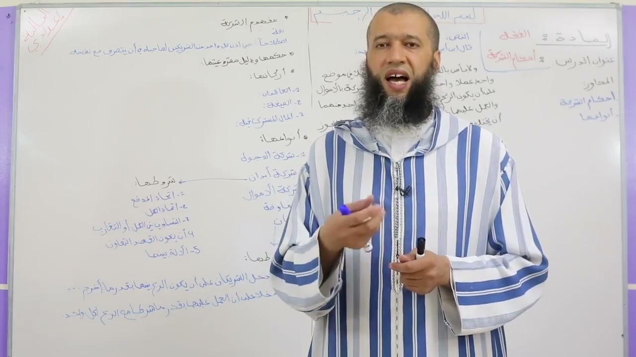الأسبوع 10: أحكام الشركة وبعض أنواعها(حصة1) /  مادة الفقه الثالثة إعدادي عتيق 2)