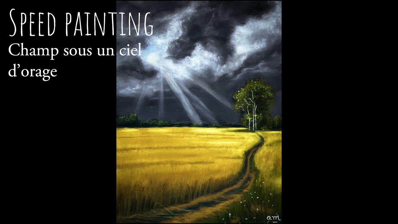Speed painting champ sous un ciel d'orage aux pastels secs