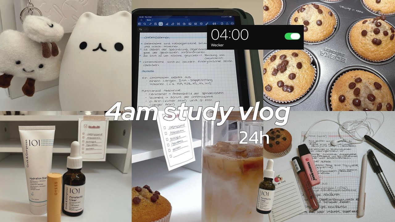 4am STUDY VLOG | waking up at 4am ♡~| early morning studying | bubble tea café 🍓& baking