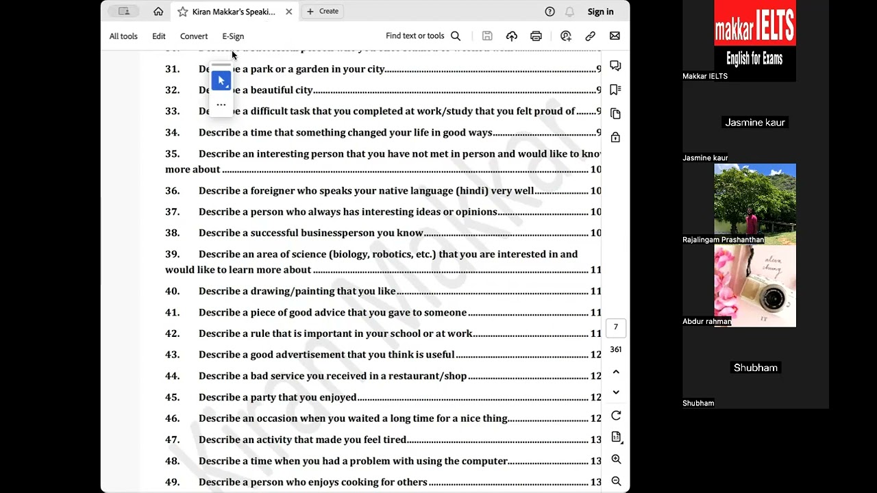 24 April 2024 IELTS speaking online class