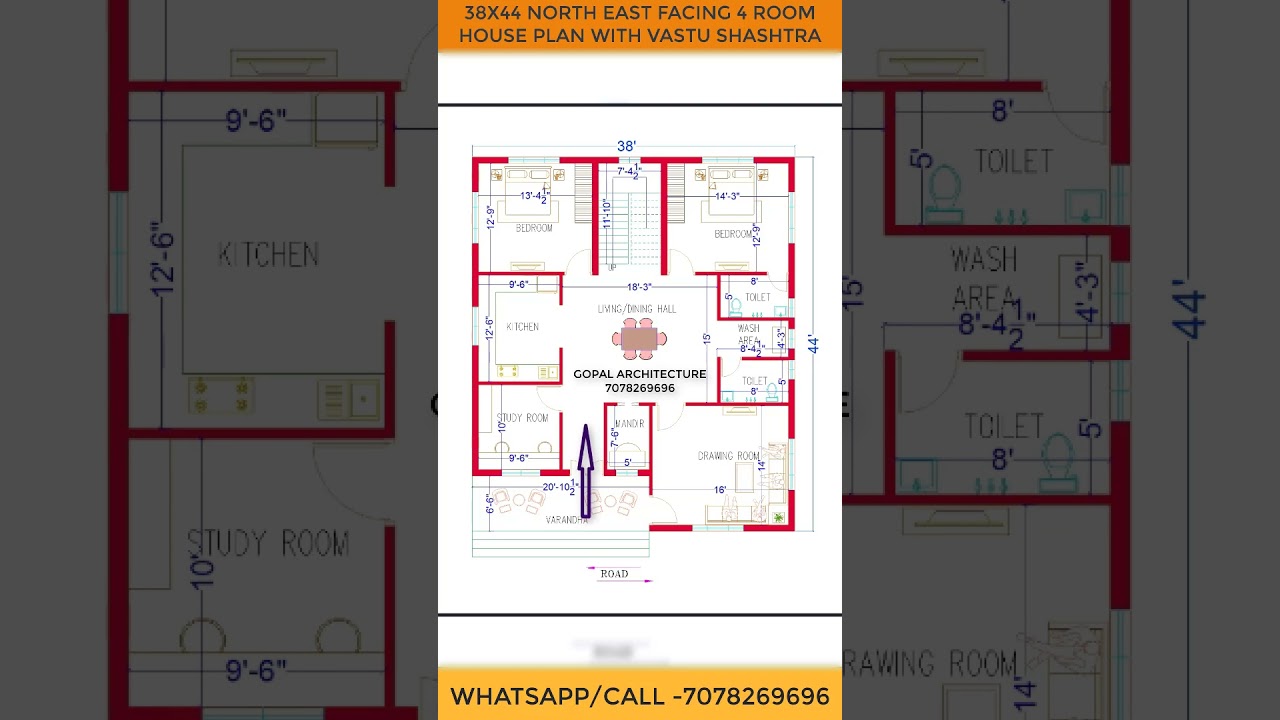 38X44 NORTH EAST FACING HOUSE PLAN, GOPAL ARCHITECTURE