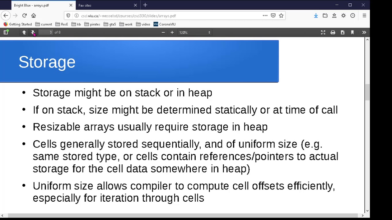 Programming languages: handling of arrays