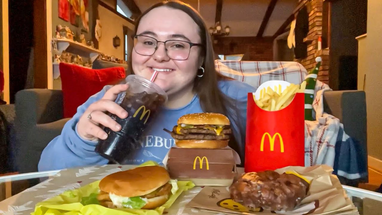 McDonald's MUKBANG! Bacon Double Quarter Pounder, McChicken, Fries & Apple Fritter!