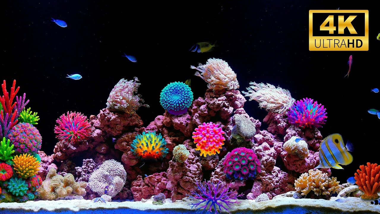🌌 Relaxing 4K Aquarium Night Mode | Ocean Vibes with Bubbling Water