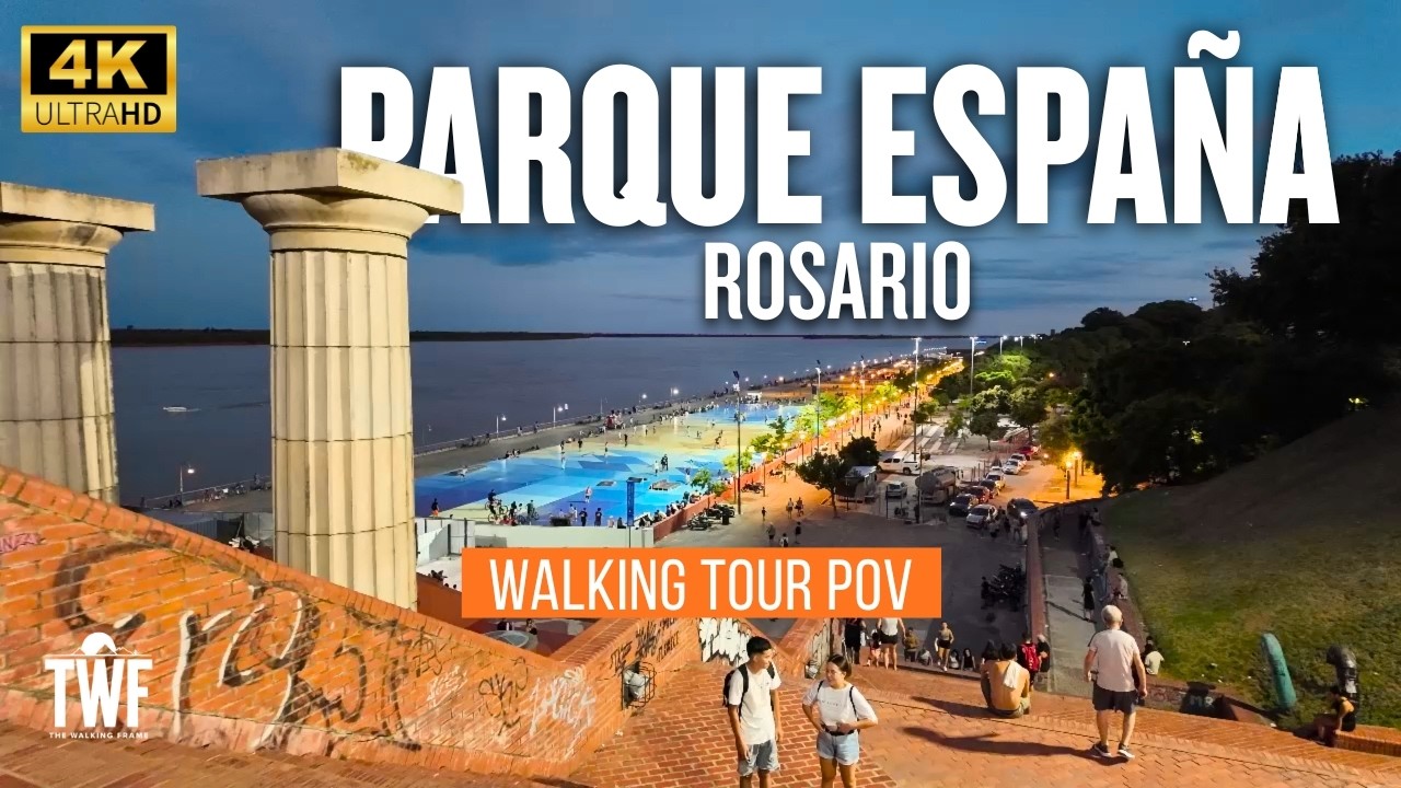 Parque España de Noche en Rosario 🇦🇷 Río Paraná | Walking Tour 4K POV | Sonido Ambiente