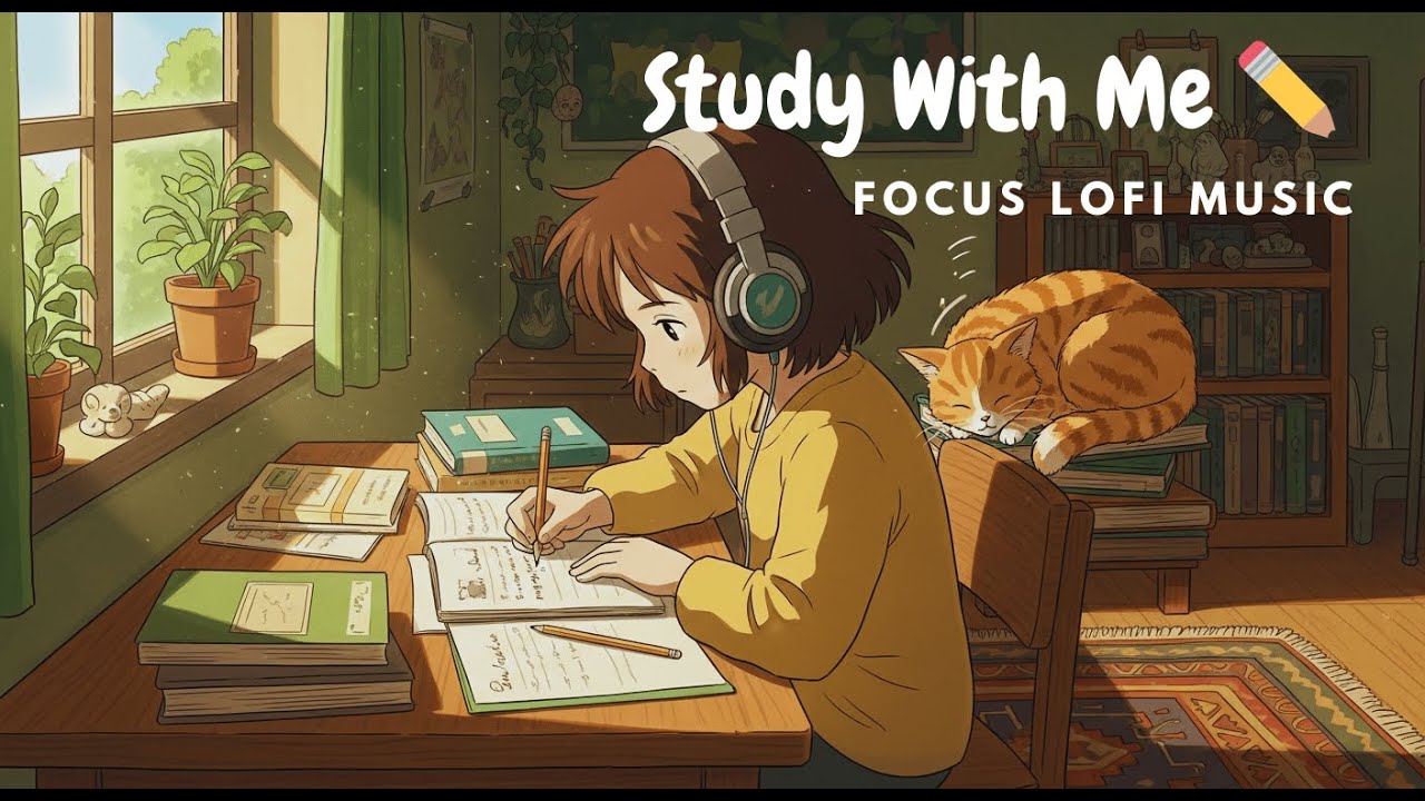 Study With Me ✏️ Sunny Afternoon Desk & Sleeping Cat | Focus Lofi Music