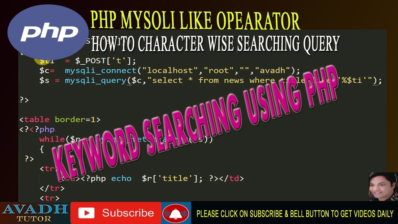 how to use like keyword query in php | keyword Searching Using php | character wise search in php