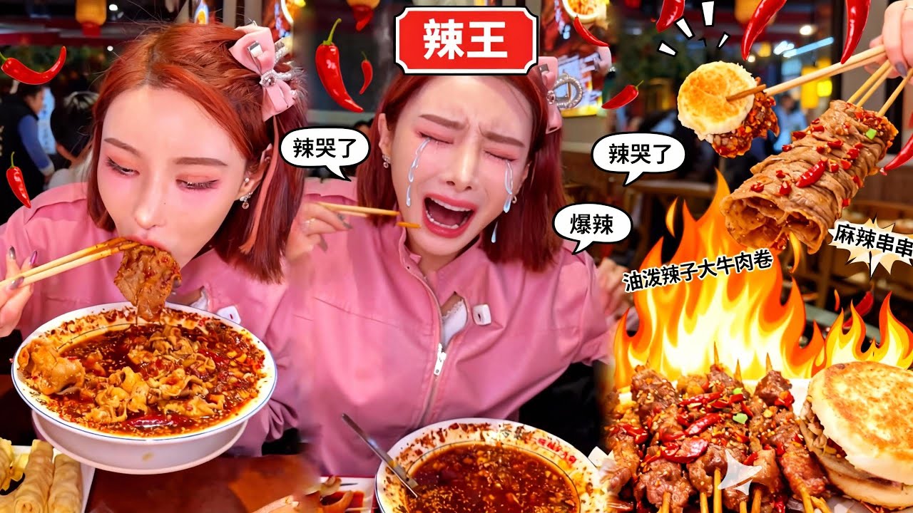 爆香爆辣油泼辣子火锅，冬天吃一口直接暖到心坎里~【千金饱了】