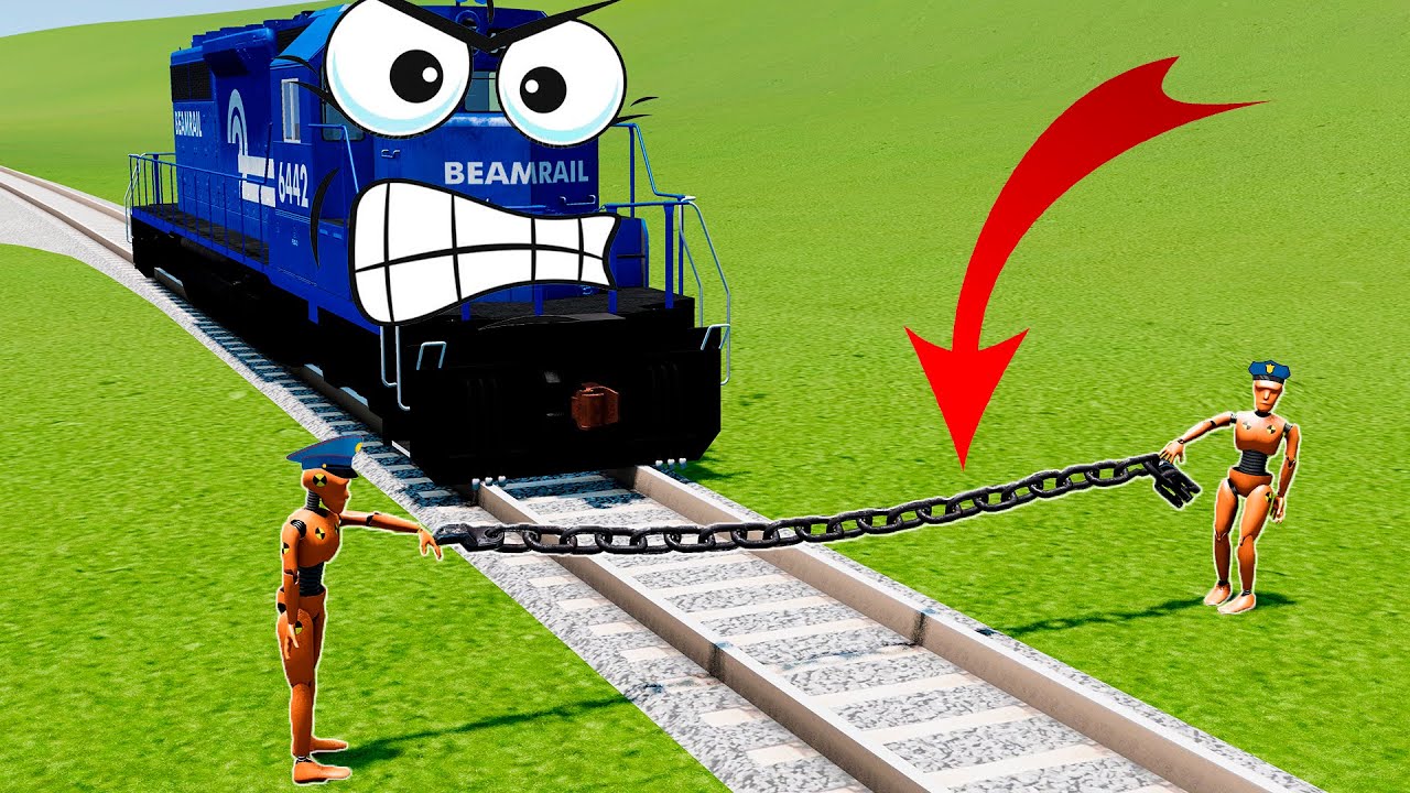 Angry Train VS Police with Chain - BeamNG.drive