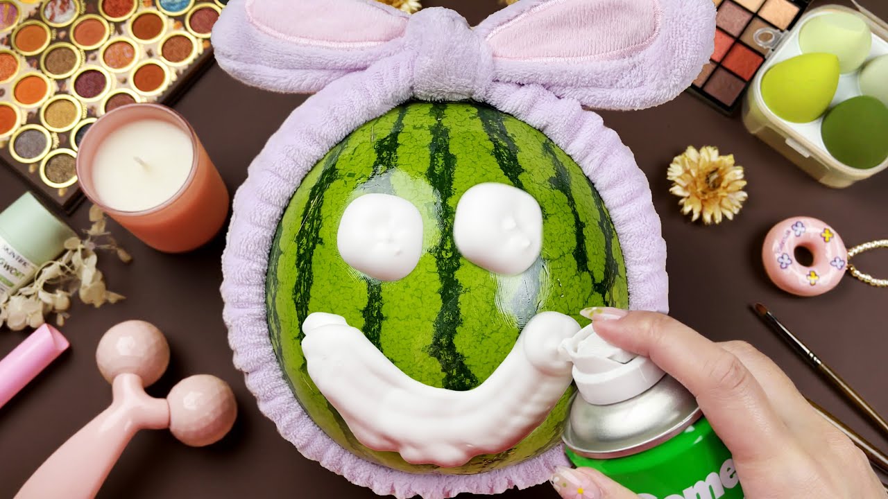 ASMR Skincare Routine on Watermelon 🌟 Best satisfying makeup asmr (No talking)