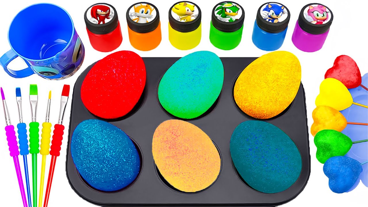 Satisfying Video | How to Make Big Rainbow Glitter Eggs by Mixing Magic Beads Painting Cutting ASMR
